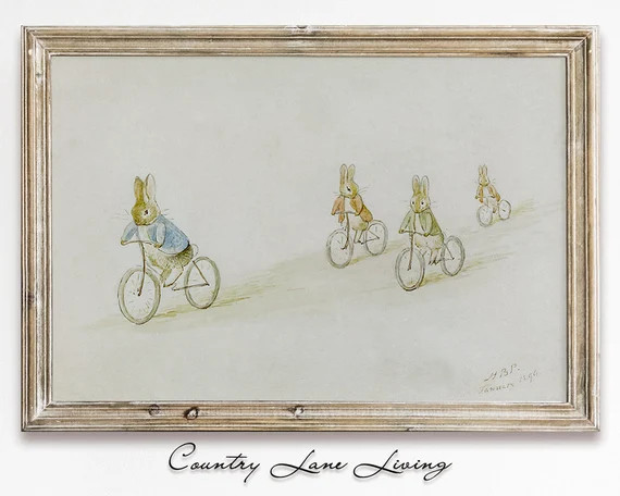 Beatrix Potter Peter Rabbits Riding Bicycles With Friends | Etsy | Etsy (US)