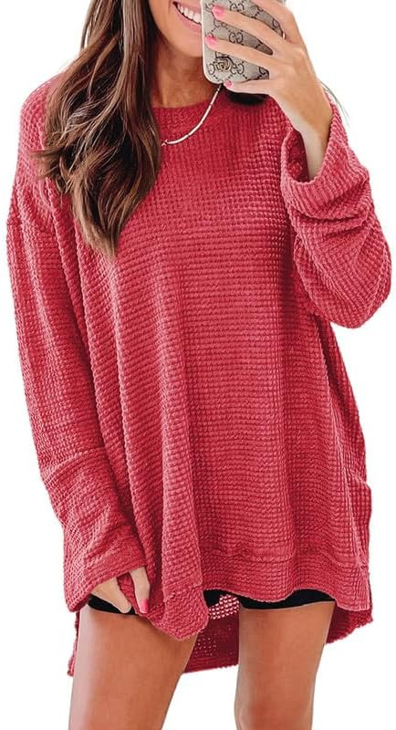 SHEWIN Womens Fall Long Sleeve Tops Crewneck Fall Shirts for Women Solid Color Waffle Knit Tunic ... | Amazon (US)