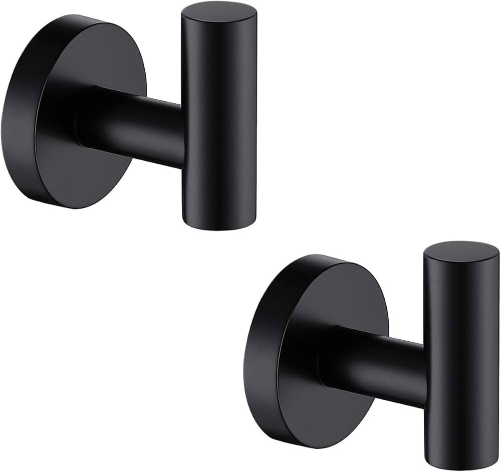 TASTOS Matte Black Bathroom Towel Coat Hook Stainless Steel, 2 Pack Robe Clothes Cabinet Closet S... | Amazon (US)