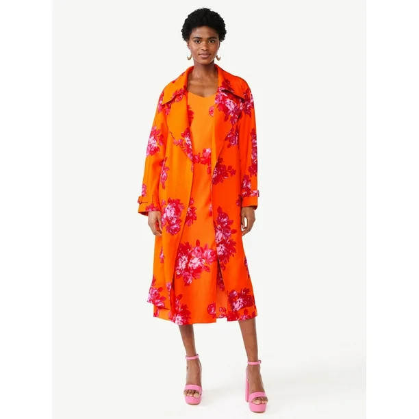 Scoop Women's Oversized Double Breasted Belted Trench Coat, Sizes XS-XXL | Walmart (US)