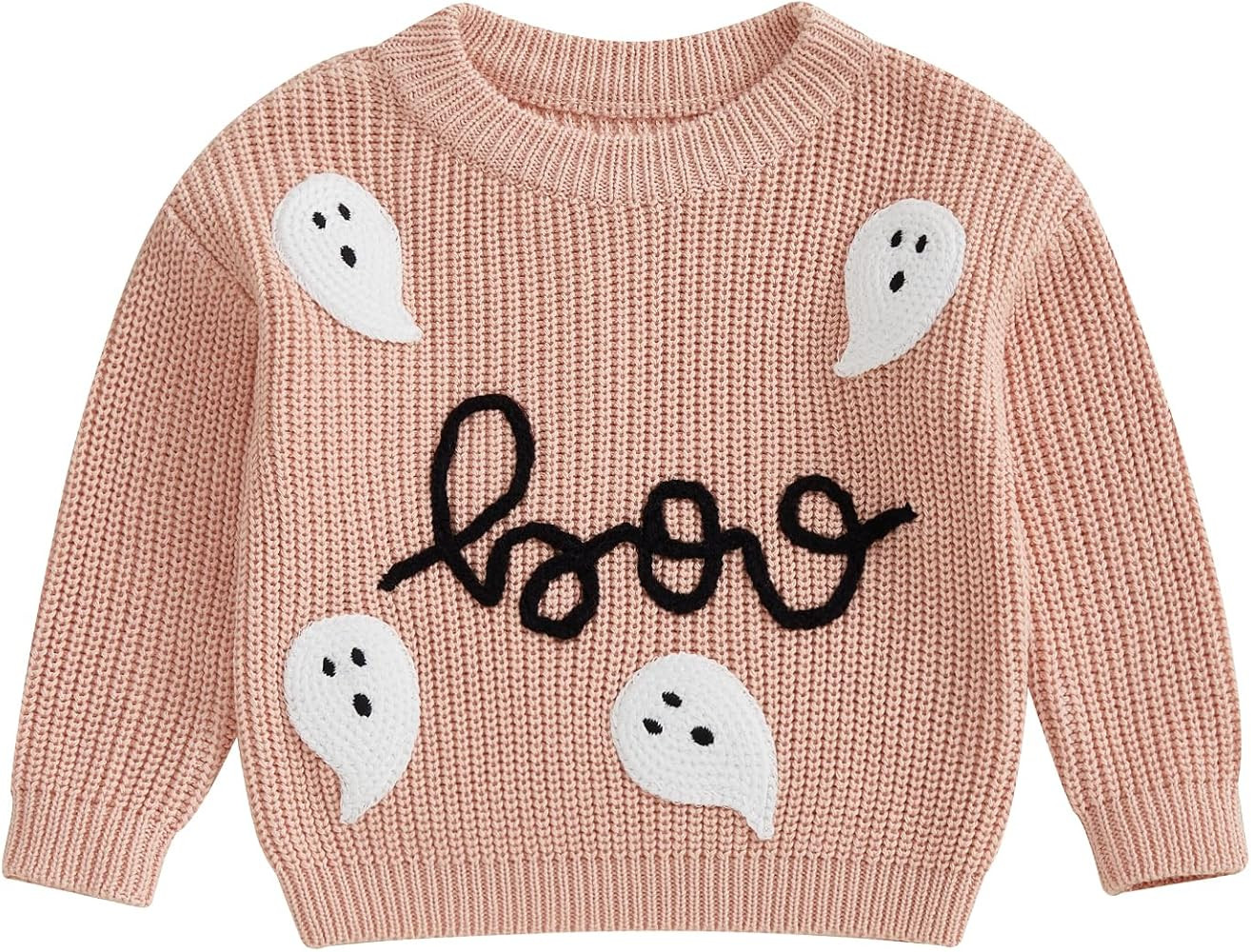 Baby Halloween Outfit Boy Girl Pumpkin Sweater Ghost Embroidery Knit Sweatshirt Infant Toddler Ha... | Amazon (US)