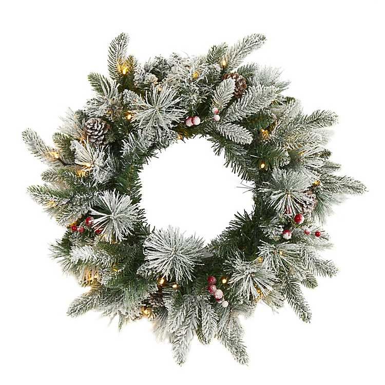 Flocked Evergreen and Mixed Berry LED Wreath | Kirkland's Home