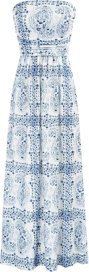 GRACE KARIN Women Strapless Casual Loose Ruched Long Maxi Dress with Pockets | Amazon (US)