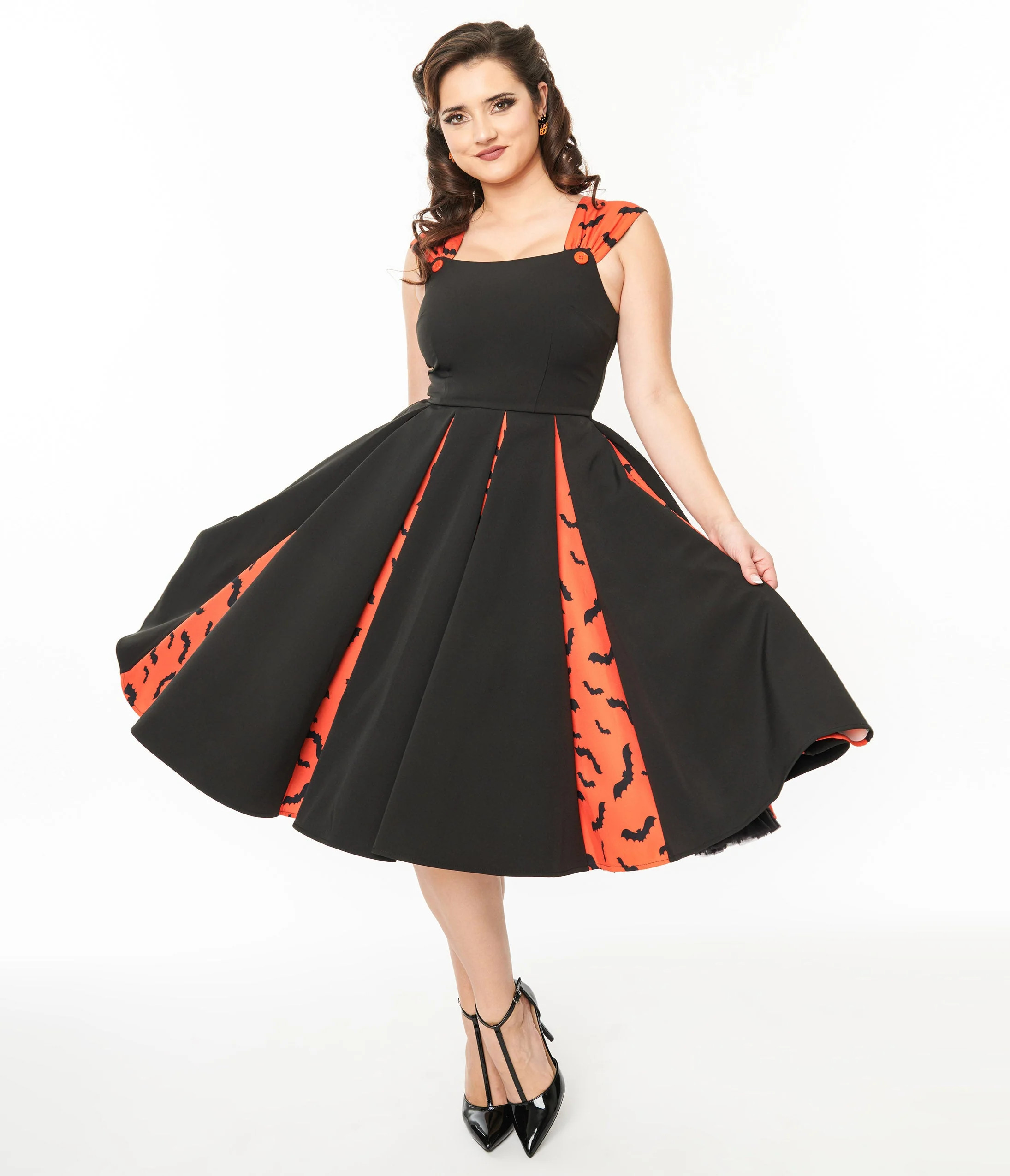 Unique Vintage 1950s Orange & Black Bat Stripe Swing Dress | UniqueVintage