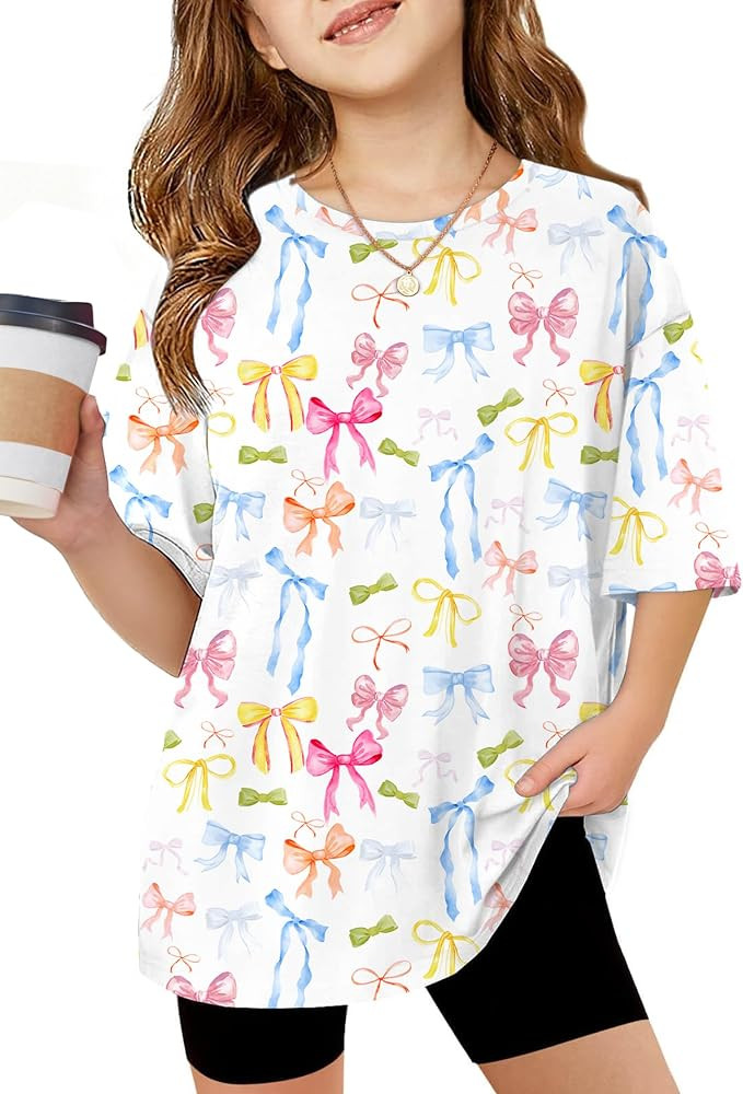 Arshiner Girls T Shirts Oversized Kids Summer Tops Casual Soft Basic Tees | Amazon (US)