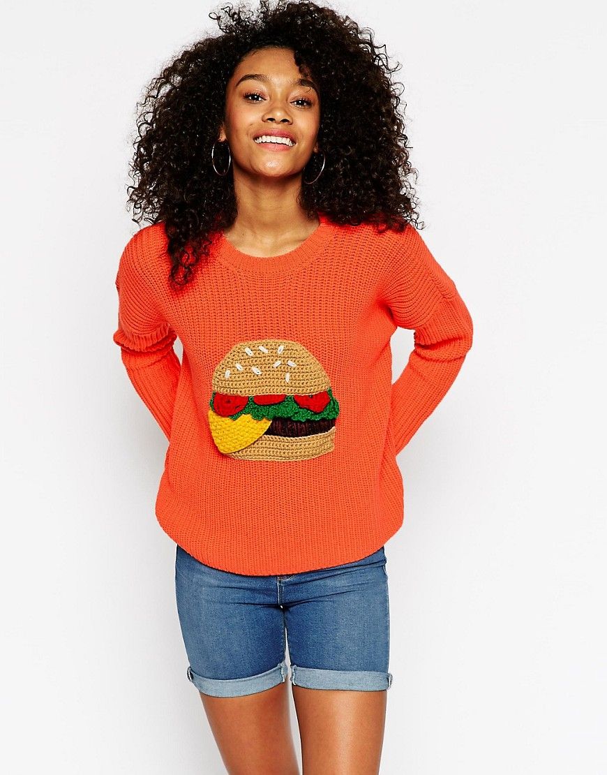 ASOS Chunky Jumper With Crochet Burger Motif | ASOS US