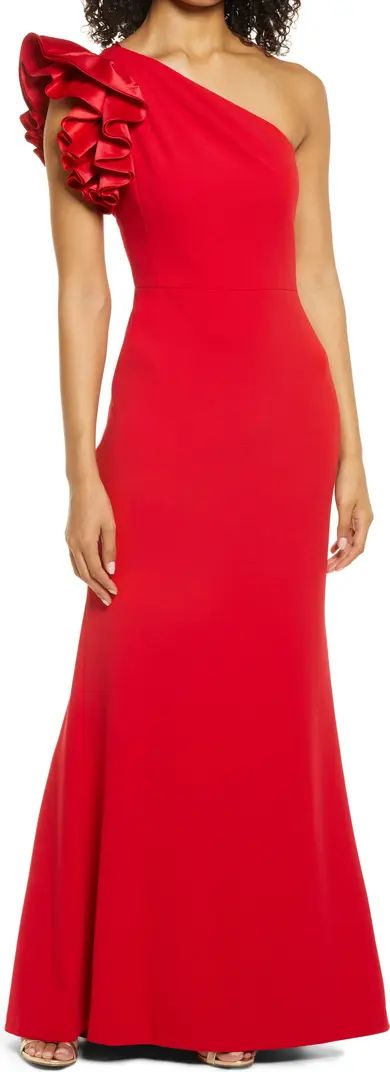 Eliza J One-Shoulder Ruffle Trumpet Gown | Nordstrom | Nordstrom