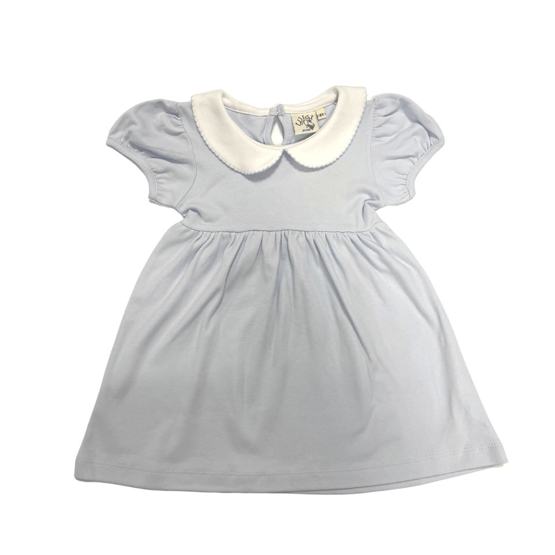 Short Sleeve Picot Collar Dress in Baby Blue | Ellifox