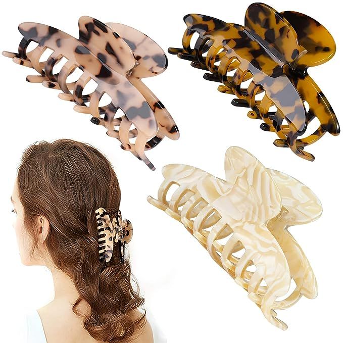 ATAZAR Hair Clips for Women Girls 3 Pack Hair Claw Clips for Thick Hair, 3.8 Inchs Nonslip Big La... | Amazon (US)