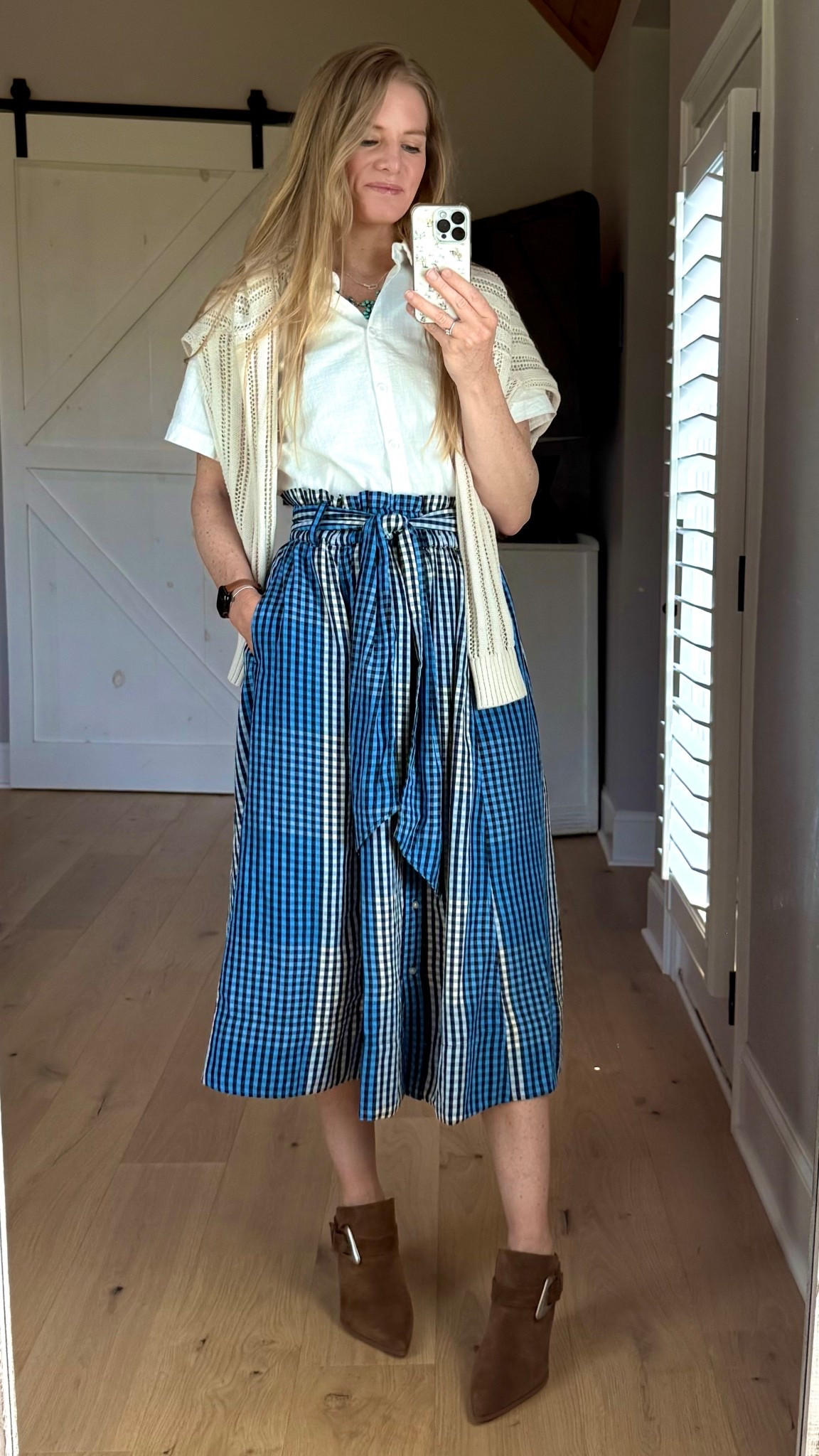 What I wore to church today.

Size reference 5’ 9” 140 lbs

Open knit cardigan - large indie oversized fit

White button up - medium

Gingham skirt - x small for high waisted fit ( runs big)

Western mules - sized up



🔍summer outfits. Skirt outfits. Church outfits. Summer church outfits. Summer dressy outfits. Walmart. Free assembly. Affordable summer outfits. 

#LTKFindsUnder50 #LTKOver40 #LTKWorkwear