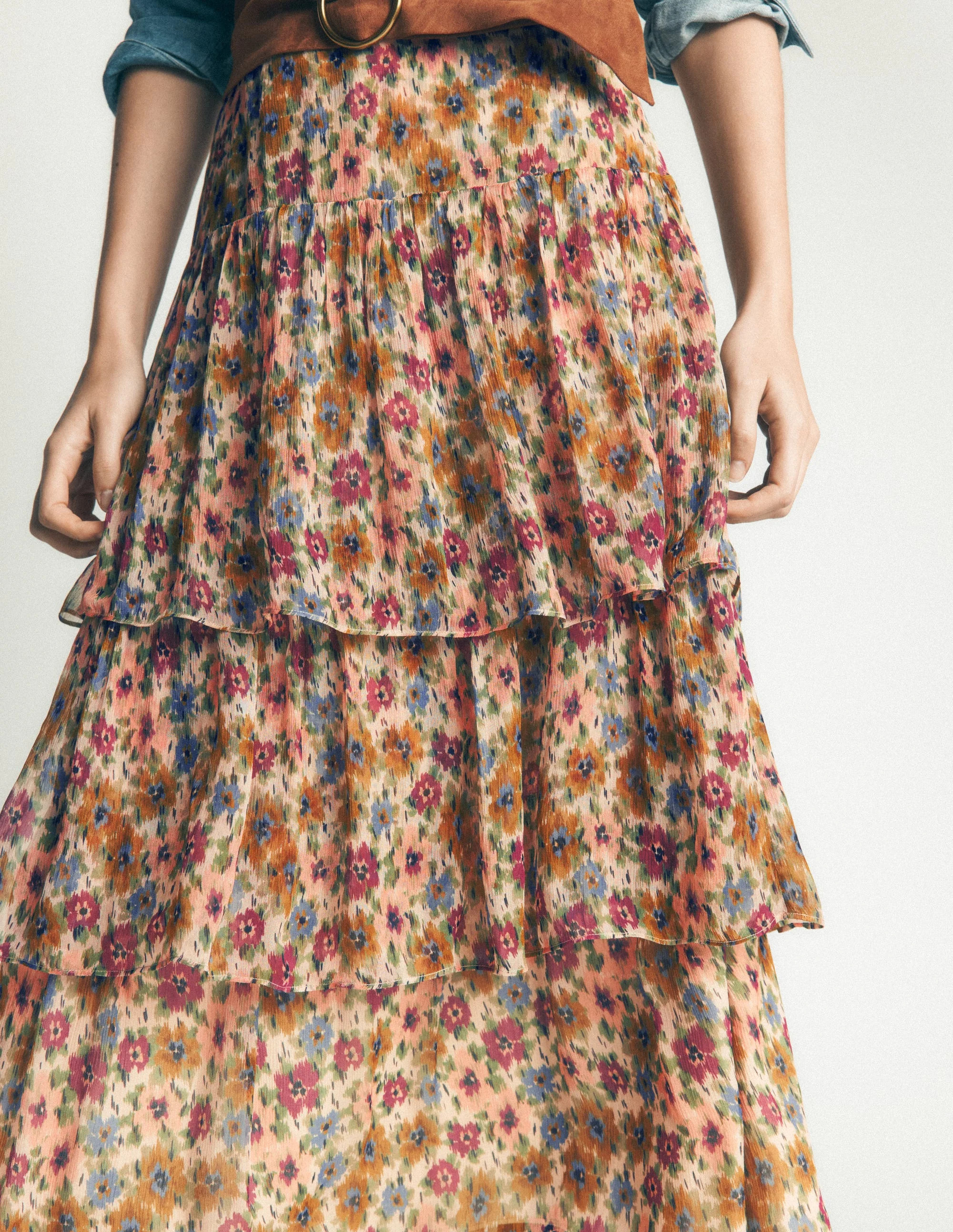 Tiered Ruffle Midi Skirt-Multi, Flecked Garden | Boden UK
