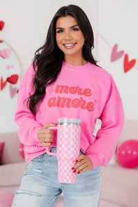 More Amore Pink Oversized Graphic Sweatshirt | Pink Lily