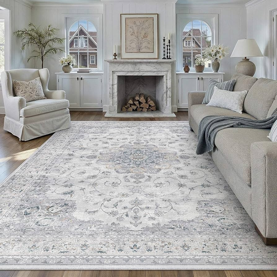 HUGEAR Machine Washable Area Rugs 8x10 Vintage Blue Large Living Room Bedroom Rug Neutral Style N... | Amazon (US)