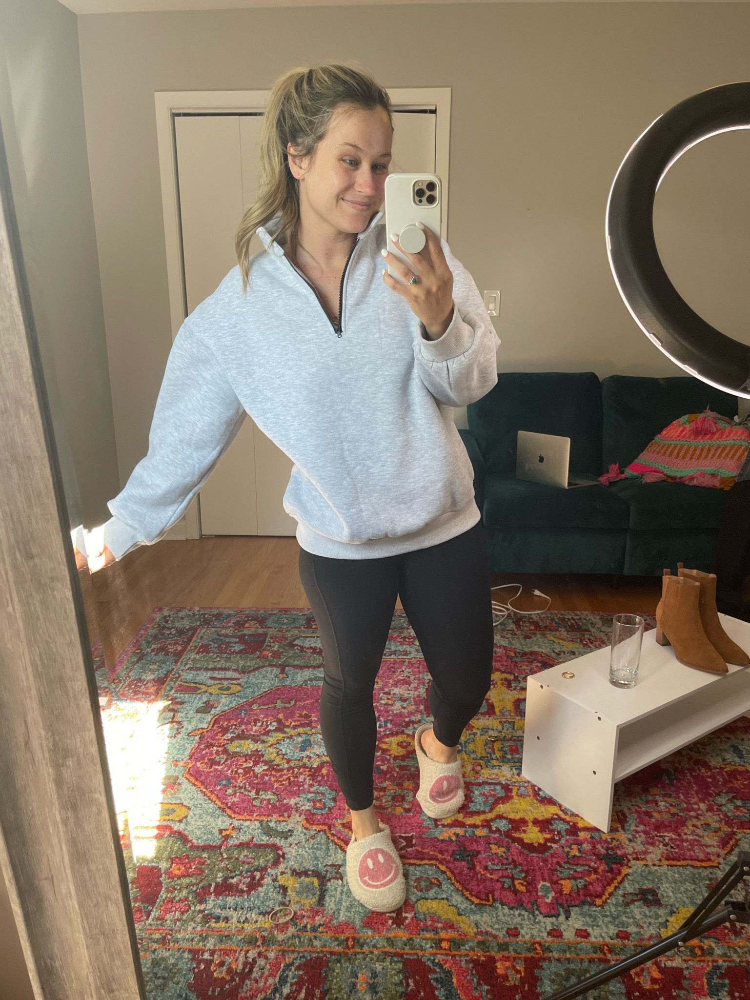 Todays very comfy outfit! Everything,y oversized sweatshirt, leggings and slippers are all amazon finds! 

#LTKsalealert #LTKshoecrush #LTKunder50