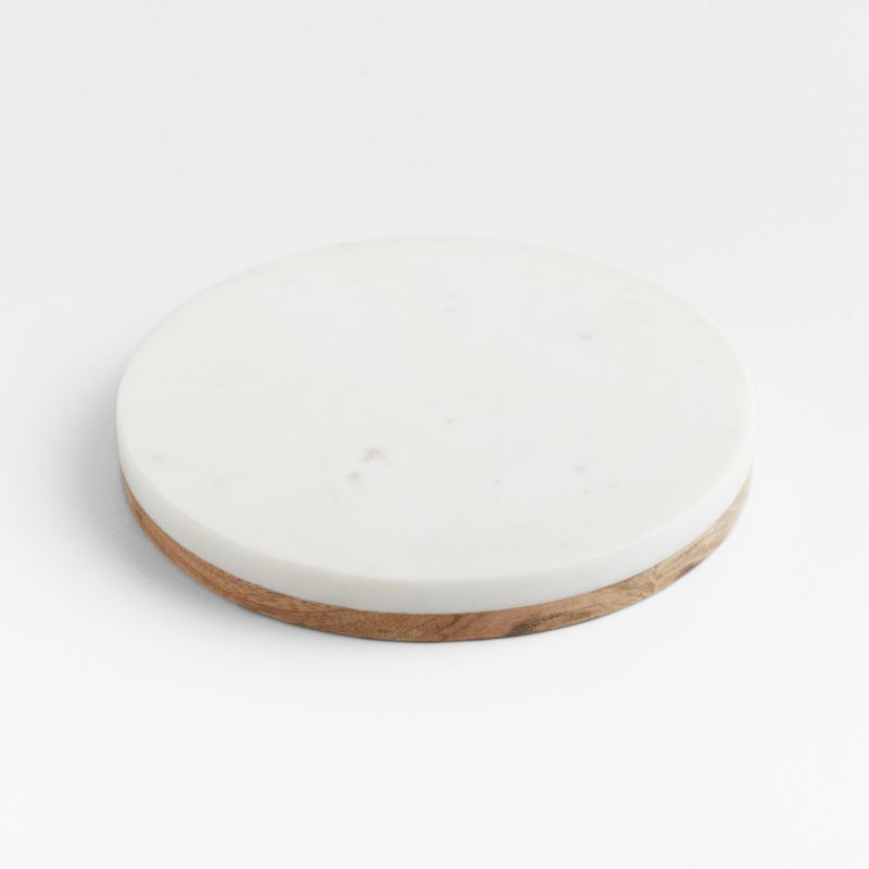 White Marble & Wooden Trivet | Crate & Barrel | Crate & Barrel