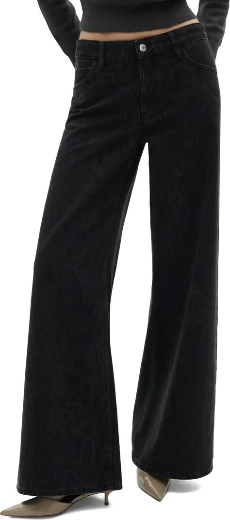 Snakeskin Effect Faux Leather Wide Leg Jeans | Nordstrom