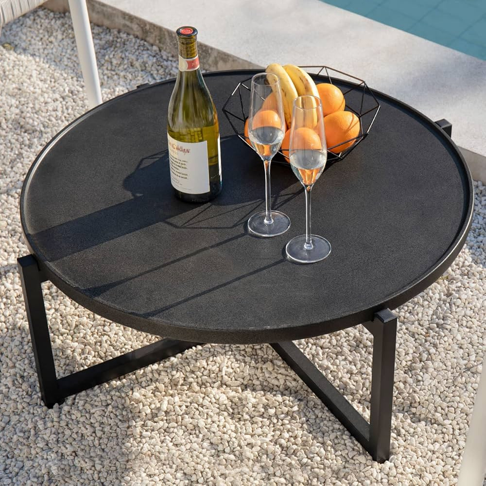 COSIEST Small Round Outdoor Coffee Table Dark Grey, 12''Hx31.5'''All-Weather Concrete Top Patio E... | Amazon (US)