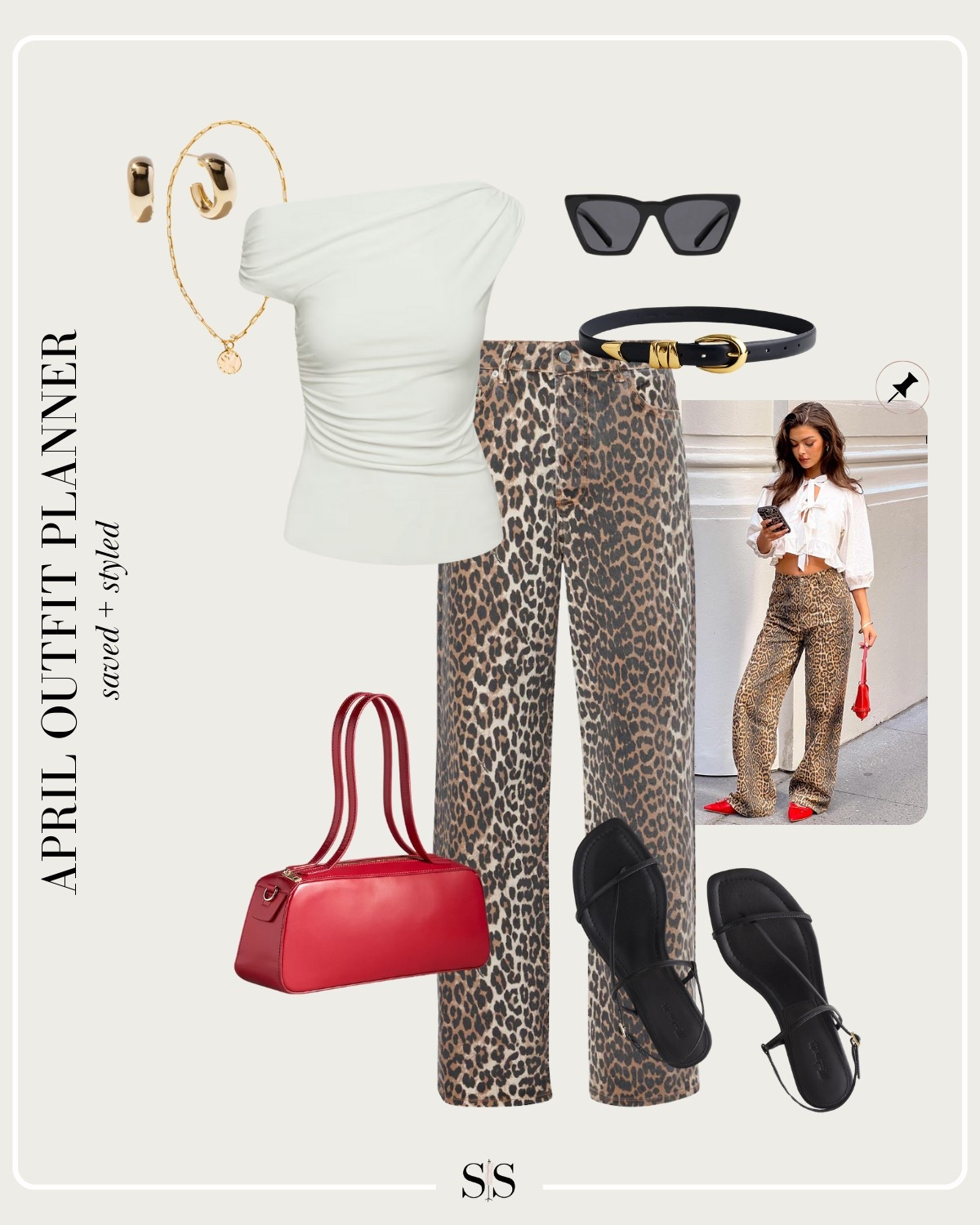 Monthly outfit planner APRIL: Spring transitional looks, saved + styled outfit inspo | off shoulder top,  leopard pant, red handbag, black sandals

#springoutfit #datenight

Image credit: Pinterest


#LTKStyleTip