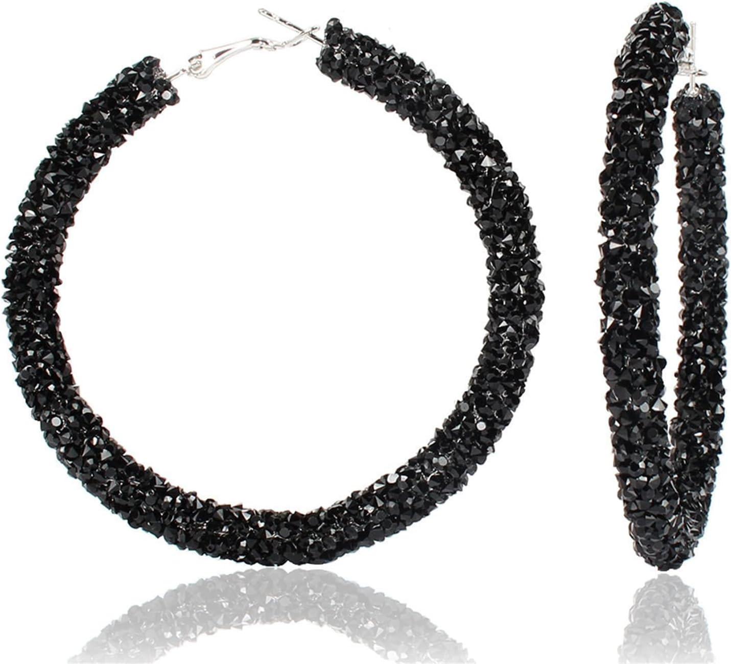 Bohemian Glitter Sequins Big Hoop Earrings Handmade Unique Sparkle Colorful Wrapped Big Round Circle Resin Rhinestone Statement Exaggerated Dangle Drop Earrings for Women Boho Style Jewelry Gifts | Amazon (US)