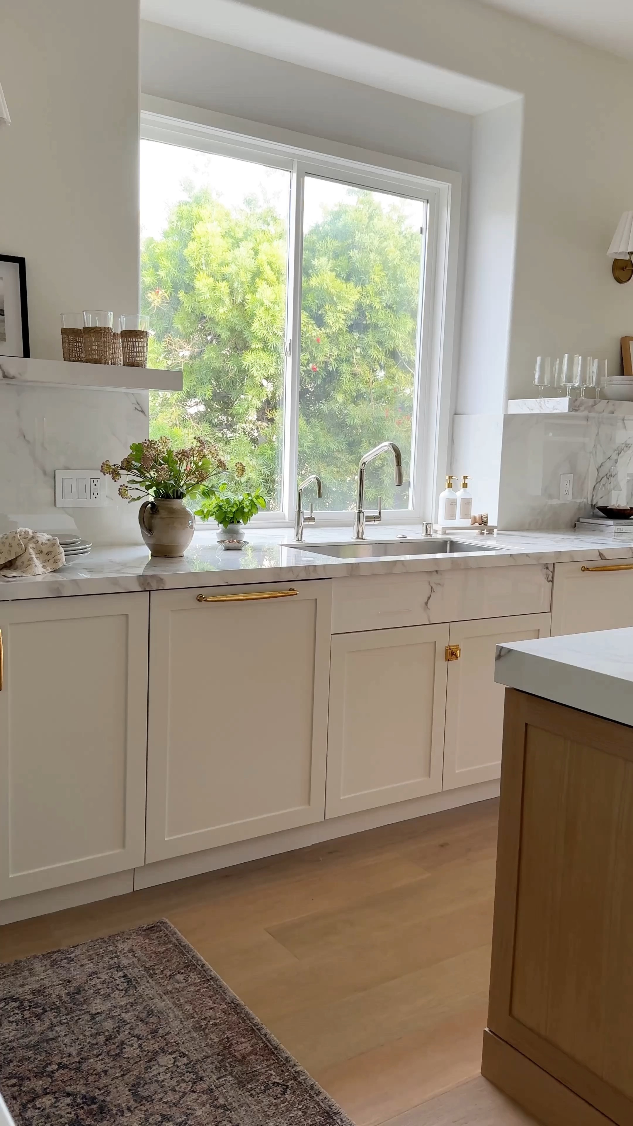 Sink, tray styling, kitchen, faucet, brass hardware, brush, soap, bottle, latch, brass pole, Amazon, brizo, Rejuvenation amber interiors Mayfair soap pump branches leaves eucalyptus vase  

#LTKMostLoved 

#LTKhome #LTKfindsunder50 #LTKsalealert