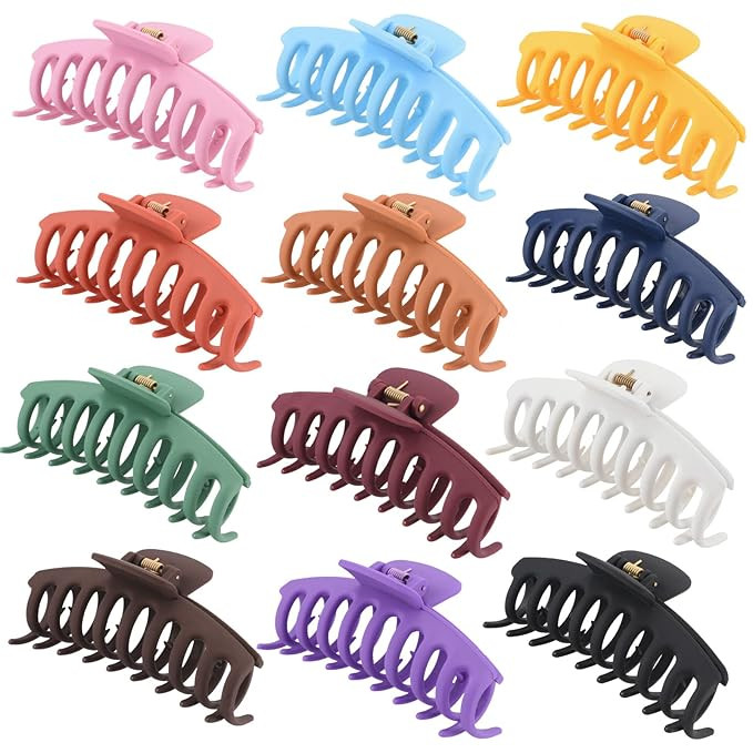 12 Color Large Matte Hair Claw Clips - 4.3 Inch Nonslip Big hair clamps ,Perfect Jaw Hair Accesso... | Amazon (US)