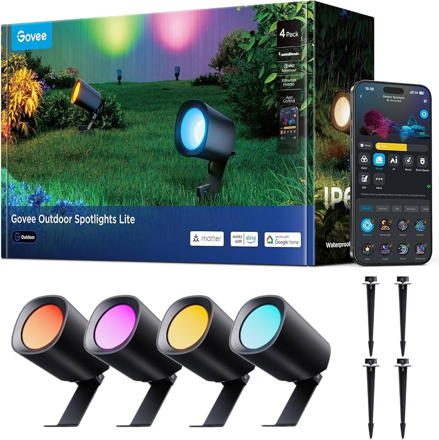 Govee Outdoor Spotlights Lite 4 pack, IP67 Waterproof Spotlights, Landscape Lighting Work with Al... | Amazon (US)