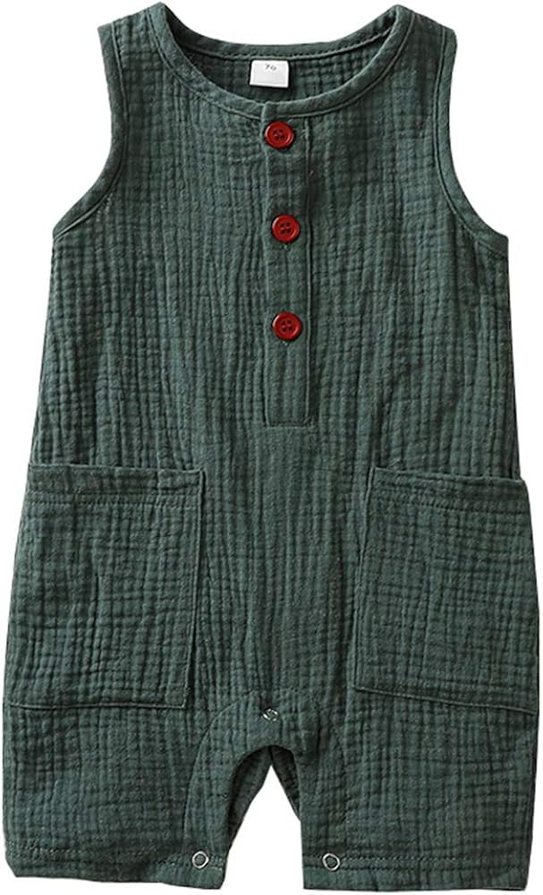 Arleysh Newborn Infant Unisex Baby Boy Girl Button Solid Pocket Romper Bodysuit One Piece Jumpsuit O | Amazon (US)