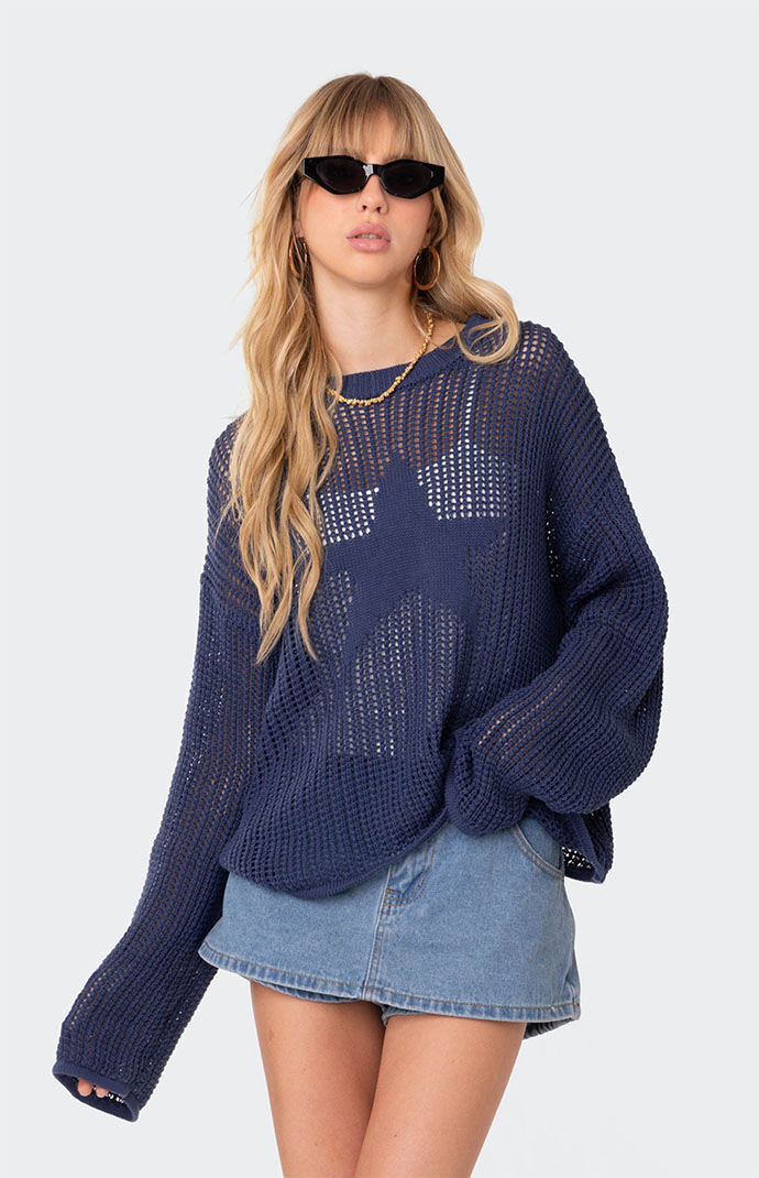 Edikted Women's Seeing Stars Oversized Sweater in Blue - Size Small | PacSun