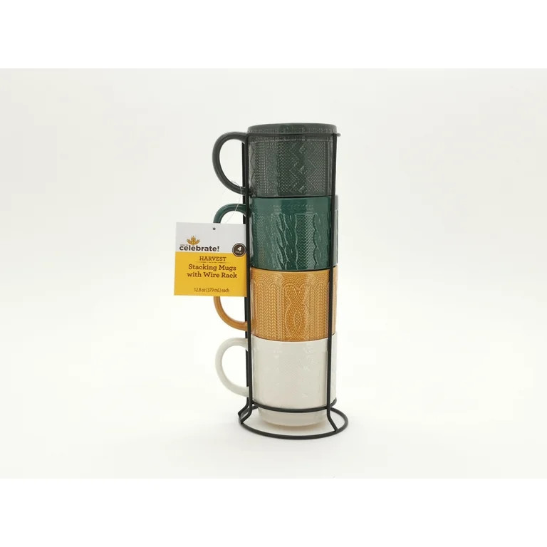 Way to Celebrate! Mug Stack Sweater Pattern, 12 fl oz Stoneware, Green Yellow White | Walmart (US)