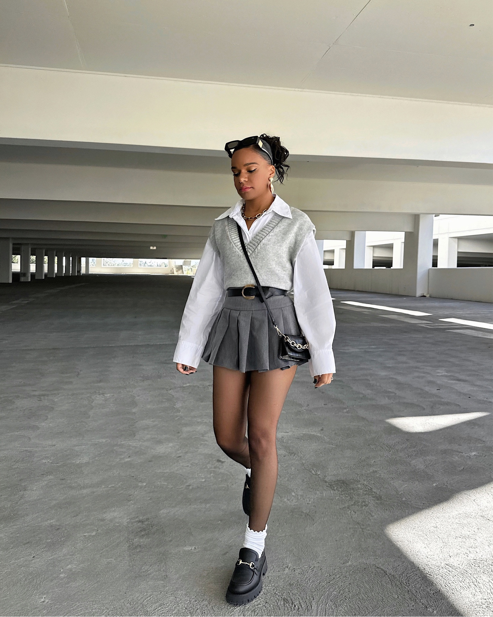 Sweater vest & mini skirt styling for Fall

#sweater #sweatervest #tights #shoes #loafers #socks #belt #buttondown #falloutfit #falllook #fallfashion #autumnstyle 

#LTKSeasonal #LTKshoecrush #LTKstyletip