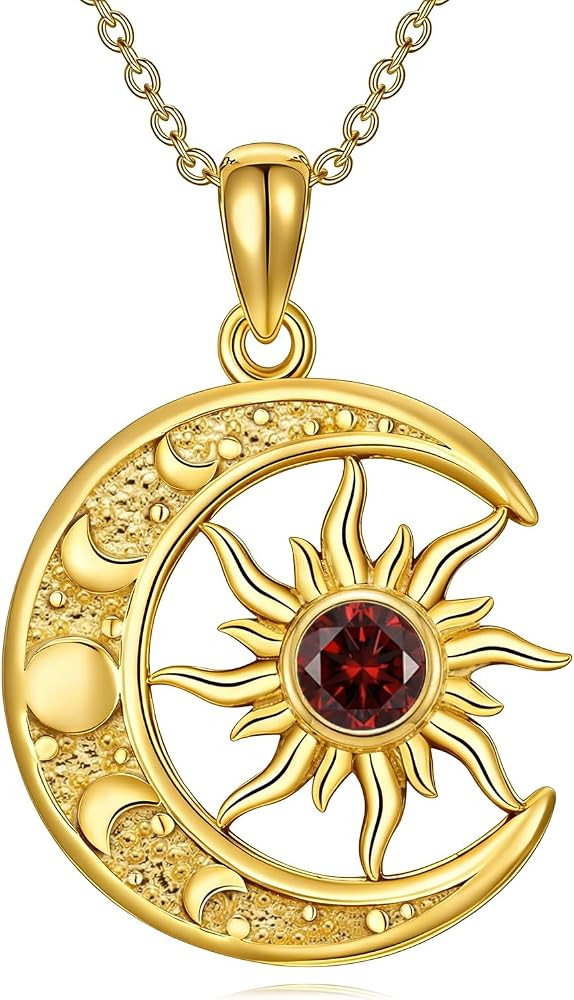 Moon Sun Necklace with Birthstone Sun Pendant Moon Phase Jewelry Gifts for Women | Amazon (US)