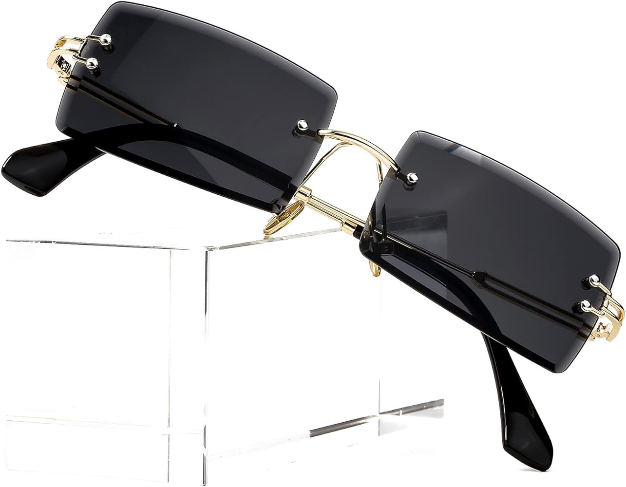 PORADAY Rectangle Sunglasses for Women Men Vintage Rimless Square Sun Glasses Candy Color | Amazon (US)