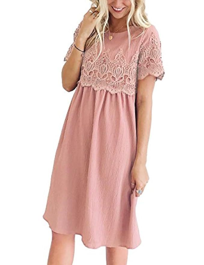 Lookbook Store Women Lace Crochet Back Keyhole A Line Short Casual Babydoll Dress | Amazon (US)