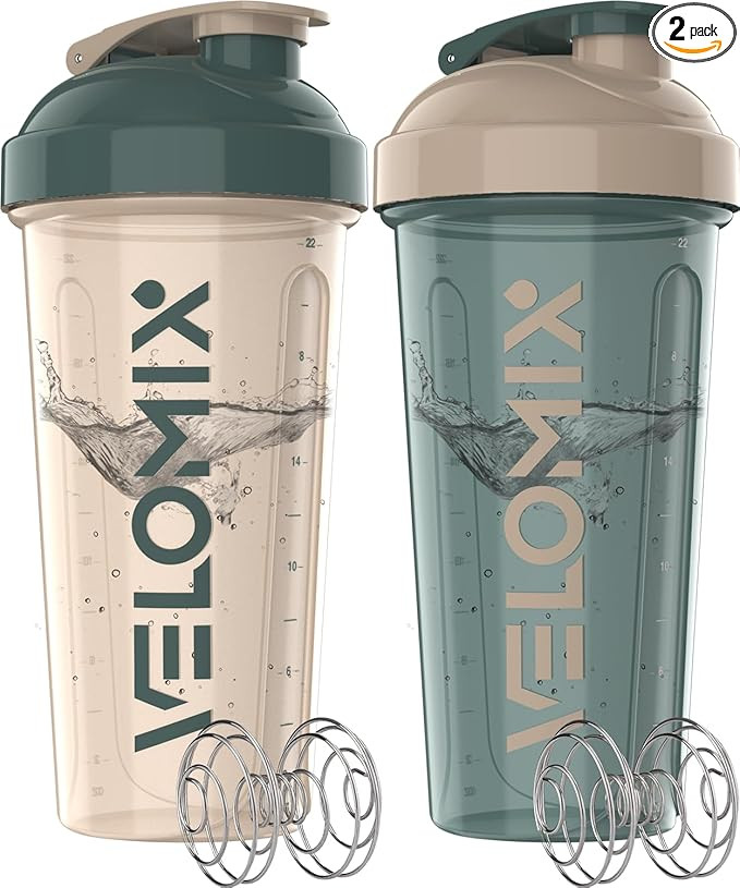 VELOMIX -2 Pack- 28 oz Protein Shaker Bottles for Protein Mixes - 2x Wire Whisk | Leak Proof Shak... | Amazon (US)