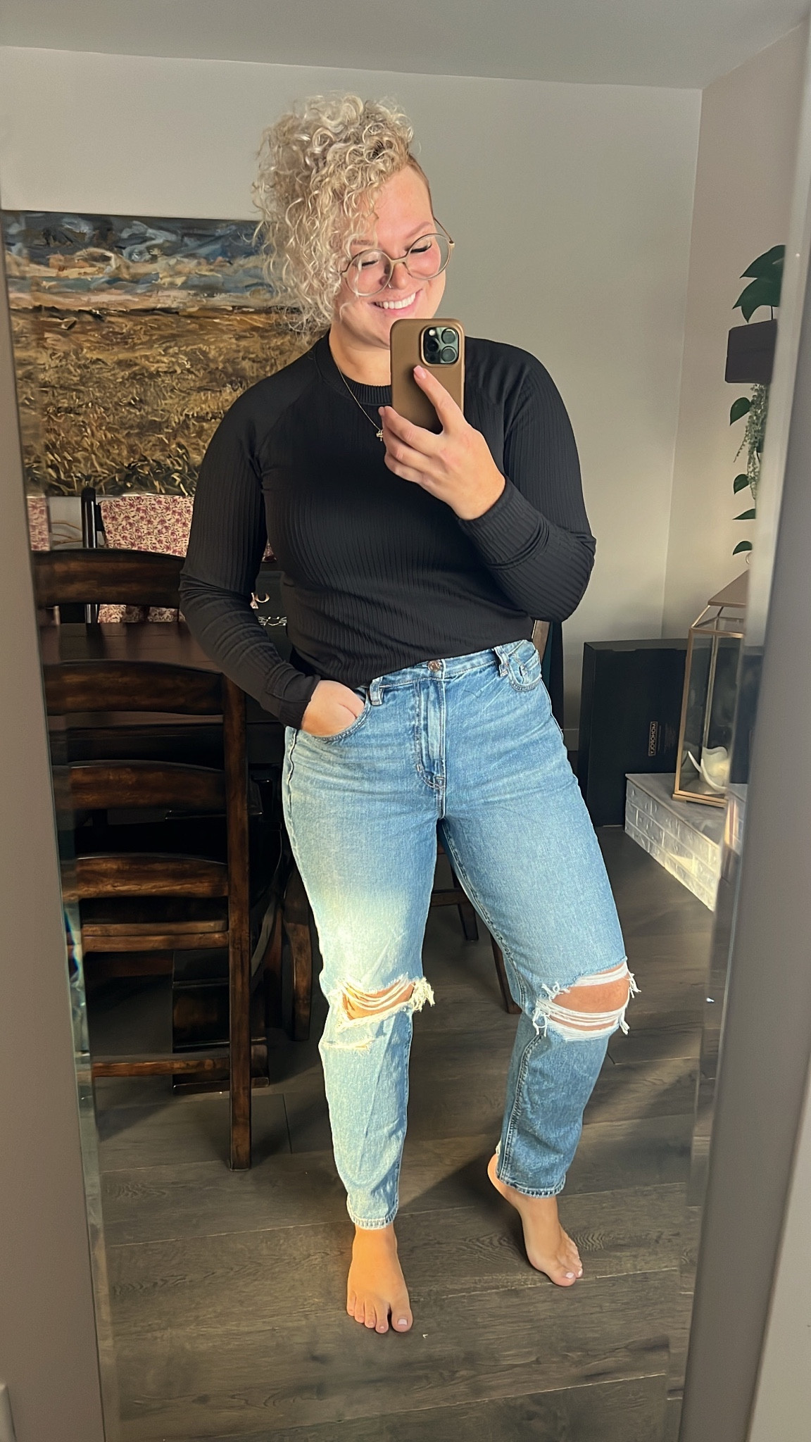 Lululemon long sleeve. Very stretchy and quite long, but FORM FITTING! I’m wearing a size 10. 

Jeans are a size 8 short. I’m 5’3

#LTKCyberWeek #LTKmidsize #LTKsalealert