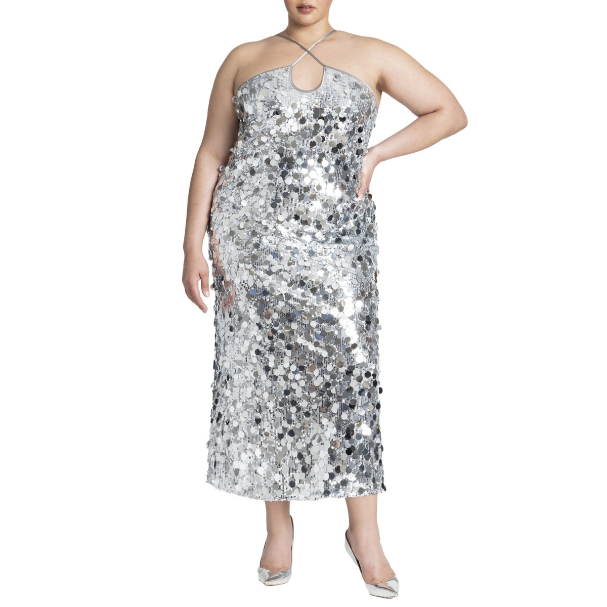 Eloquii Women's Strappy Paillette Column Dress - Silver | Macy's