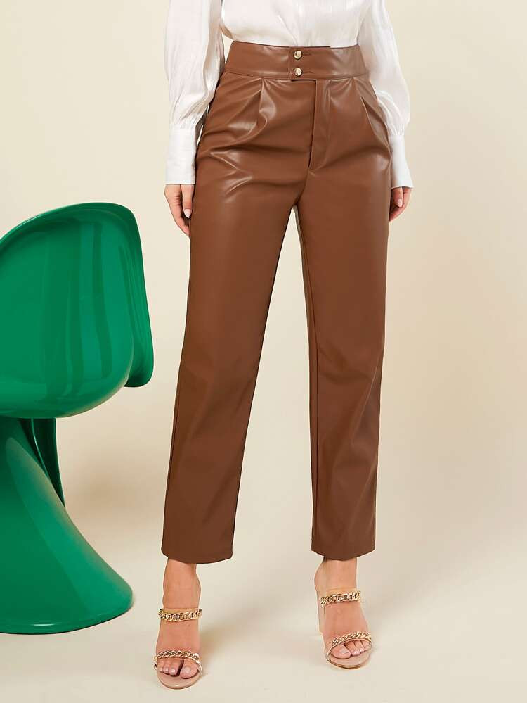 SHEIN BAE High Waist PU Leather Pants | SHEIN