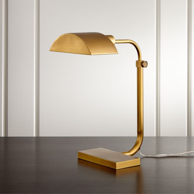 Theorem Aged Brass Desk Lamp + Reviews | Crate and Barrel | Crate & Barrel