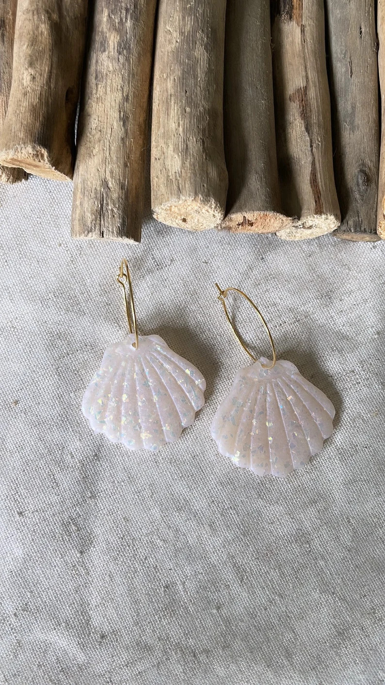 The Opal Collection  Shell W/gold Hoop  Clay Earrings - Etsy | Etsy (US)