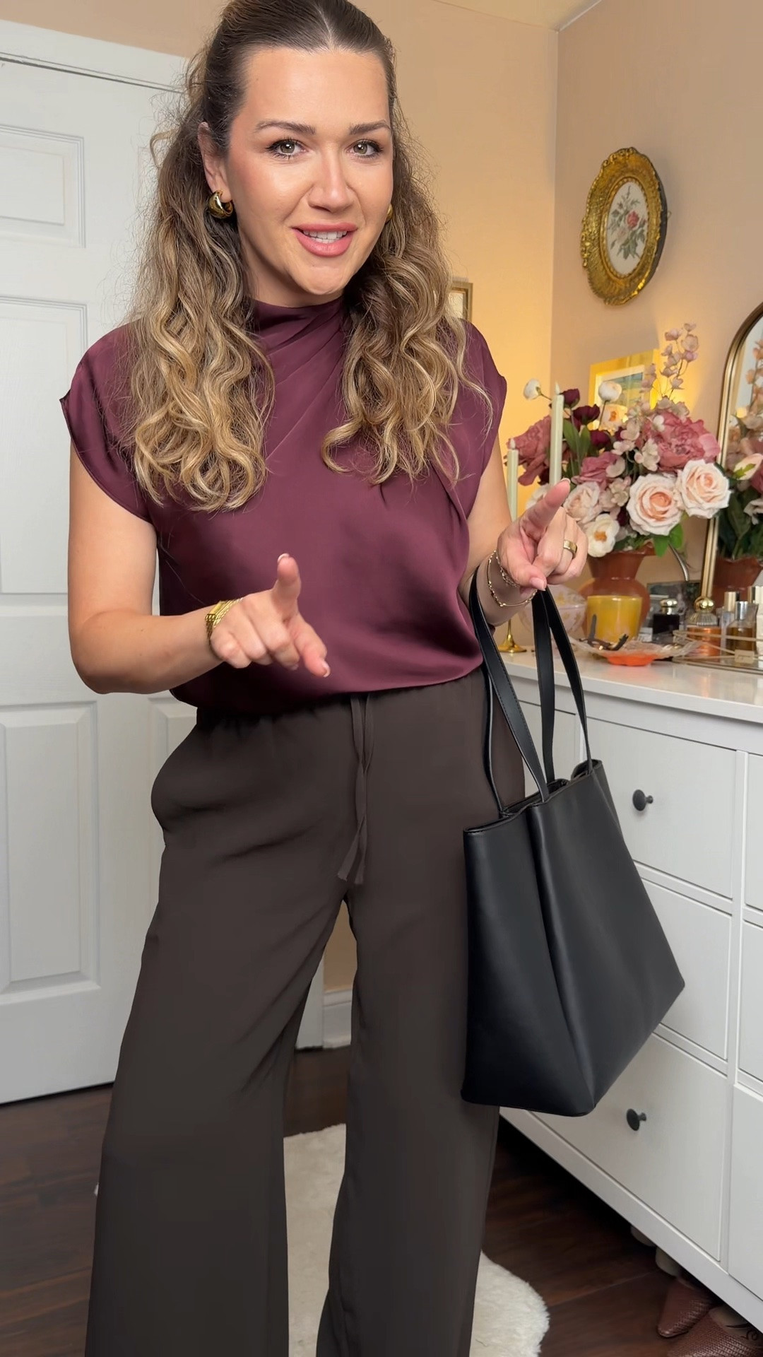 When I tell you this is the easiest, comfiest, coziest office approved look I’m not being dramatic! 

Moves with you, lightweight, the bottoms don’t wrinkle, the waistband string tucks in as well. 

•Top: Aritzia Small - runs large size down. Heads up - selling out fast in this color (gala plum) BUT there is a near identical one fully in stock - “cardamom” 

•Bottoms: Aritzia size M regular. I also linked the Amazon version that’s $100 cheaper - I have a comparison video of the two if you’re looking for an alternative! If you do have the budget I’d say splurge on the lodge pants bc damn it, I’m a convert. They *are* that good 🤯

•Tote: Amazon (modeled after the $800 KHAI one!)

•Shoes: Sam Edelman - still on sale 😏

•Accessories: Amazon - what else is new haha 

✨My Sizing info: I’m 5’7 | Size 6/M | 36 D 

#workwear #businesscasual #officewear #falloutfit #fallfashion 

Business casual | business outfit | outfits for work | what to wear to work | workwear for fall |

#LTKootd #LTKgrwm #LTKWorkwear