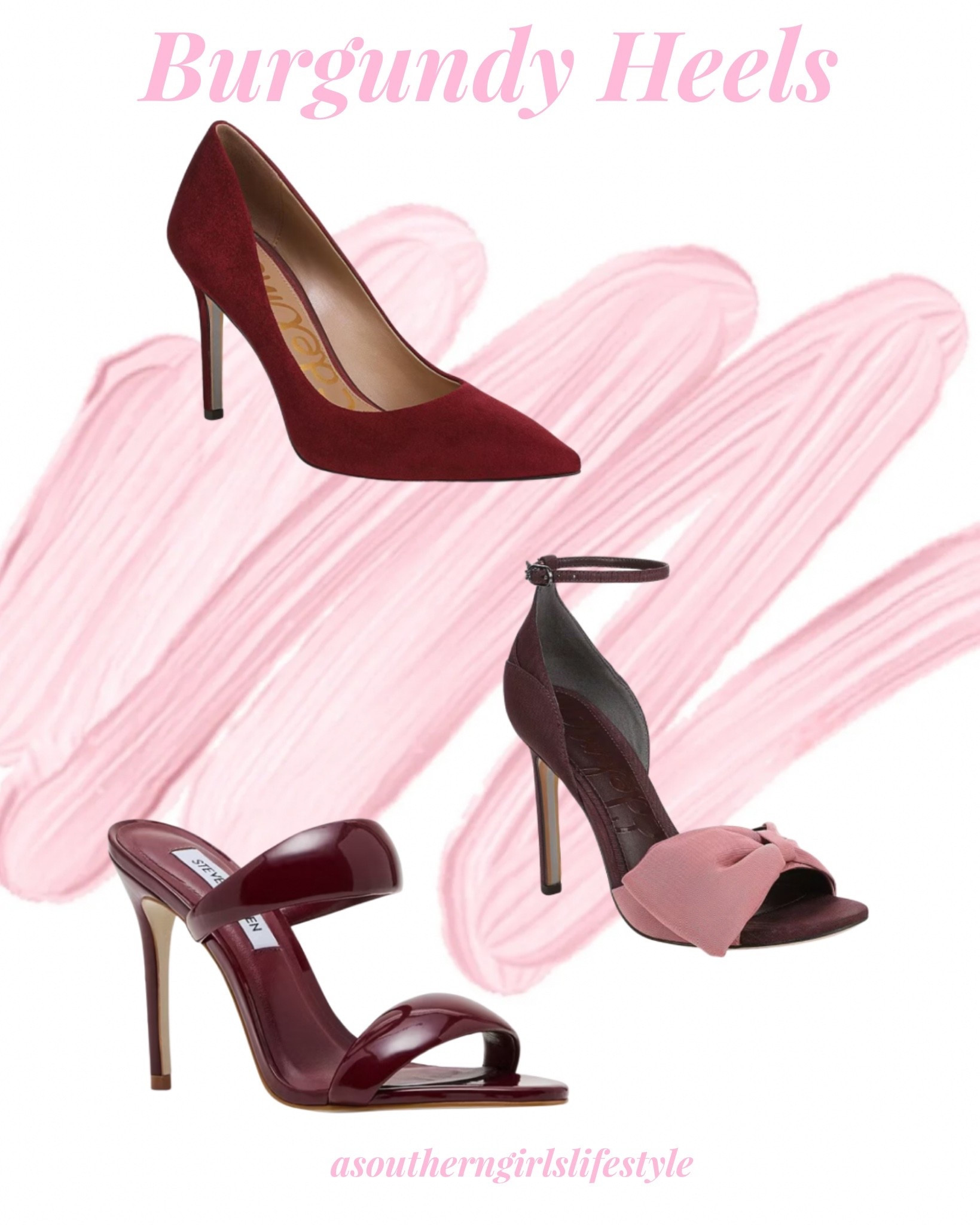 Hot Fall Trend: Burgundy! A beautiful heel is a great way to join in!

🍂Suede Pointed Toe Stiletto Pumps
🍂Ida Silk Fabric Bow Detail Ankle Strap Sandals 
🍂Patent Stiletto Dress Slide Sandals

Fall Outfit. Fall Shoes  

#LTKStyleTip #LTKShoeCrush #LTKSeasonal