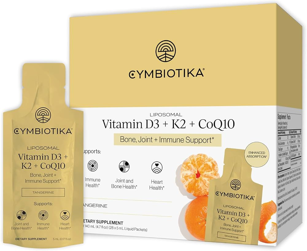 CYMBIOTIKA Liposomal Vitamin D3 + K2 + CoQ10 Liquid Supplement, Enhanced Absorption, Joint + Bone... | Amazon (US)