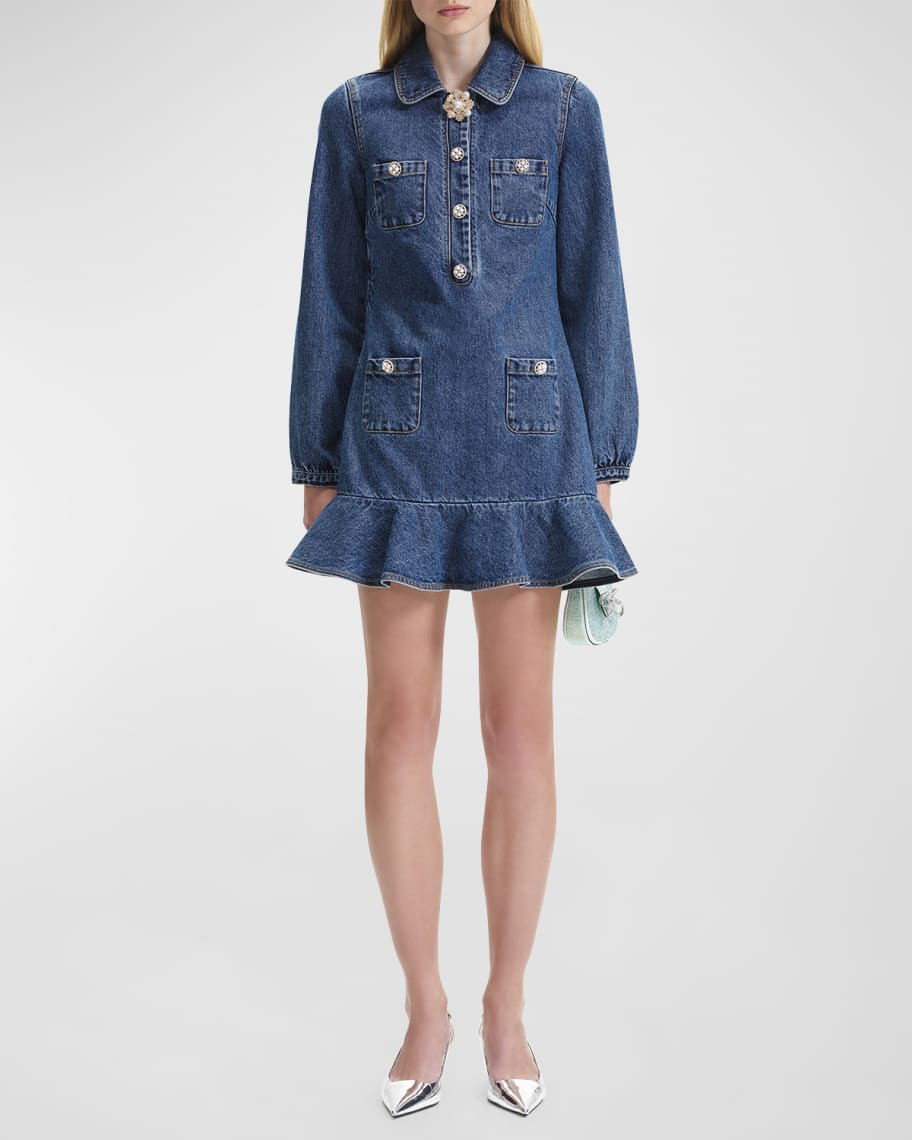 Denim Tunic Peplum Mini Dress | Neiman Marcus