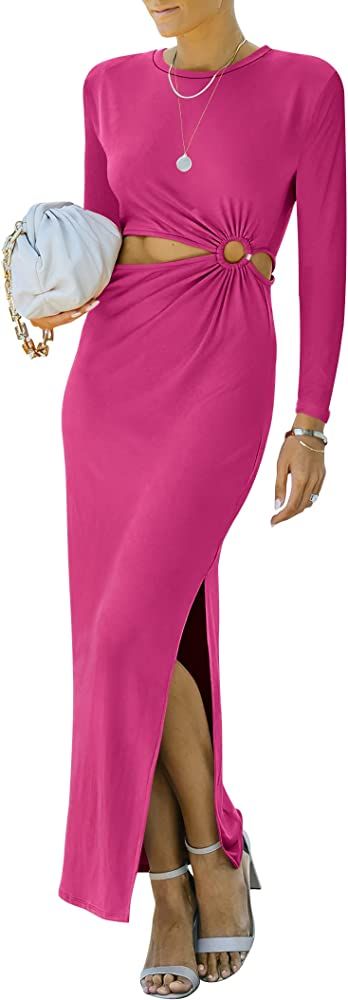 ANRABESS Women Summer Sleeveless Padded Shoulder Cutout Sexy Slim Fit Maxi Slit Dress | Amazon (US)