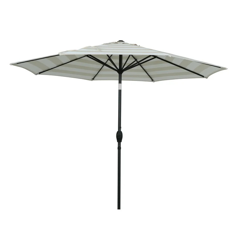 Mainstays Outdoor 9' Tan Stripe Round Market Patio Umbrella, Crank Lift, 3-Angle Tilt | Walmart (US)