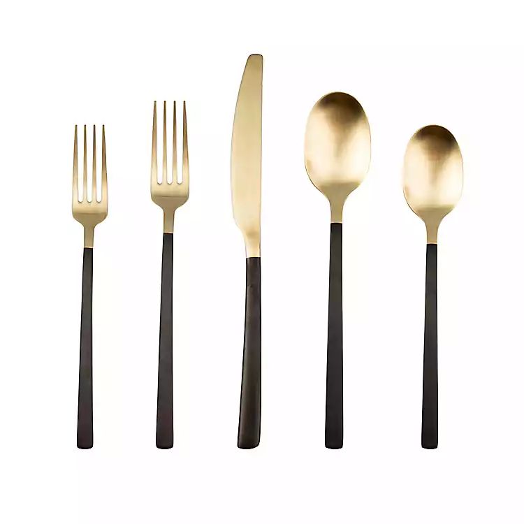 Satin Black and Champagne 20-pc. Flatware Set | Kirkland's Home