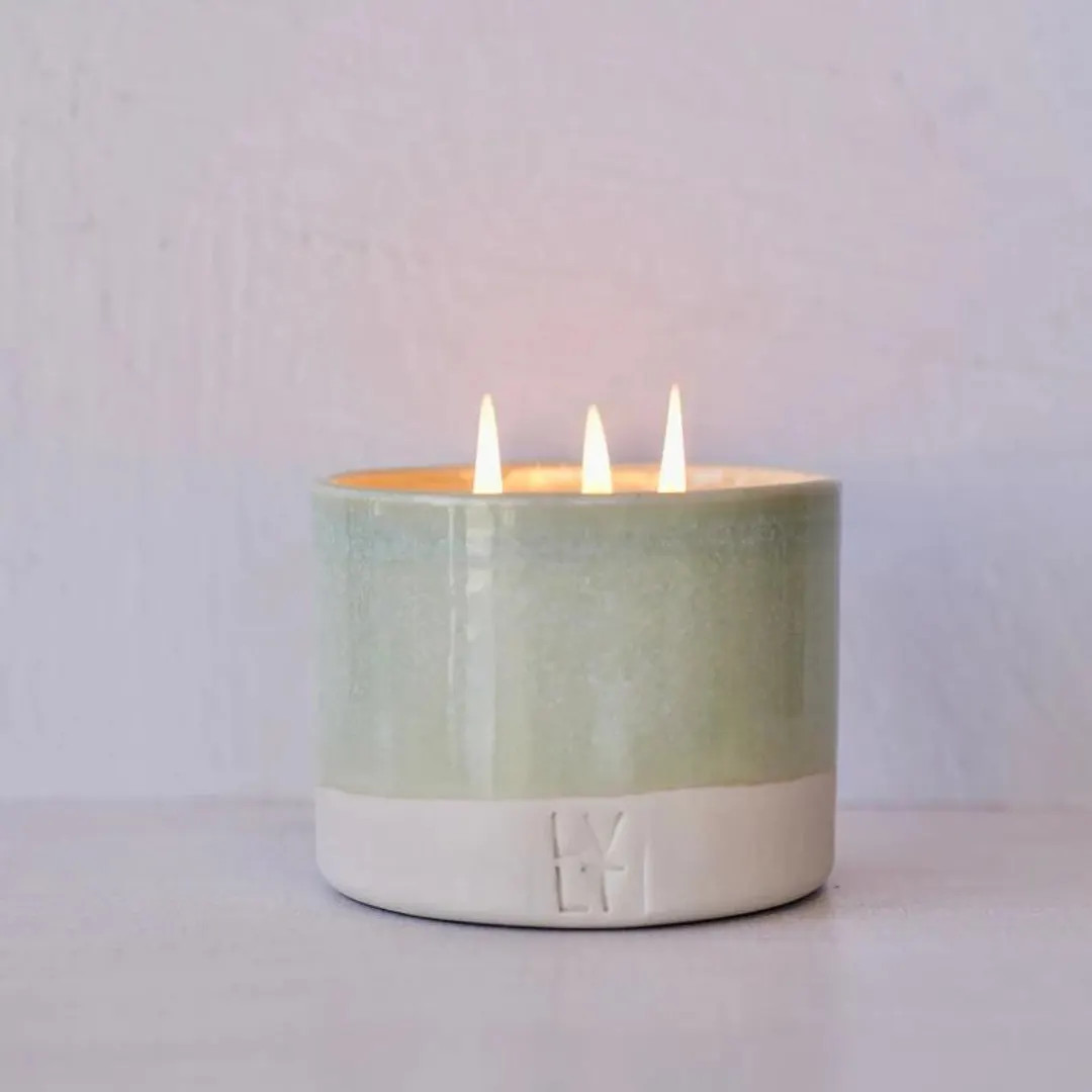 Medium Seafoam Ceramic Candle Vessel + Medium Candle Refill Insert - Refillable Candle - Handmade... | Etsy (US)