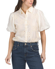 Bubble Sleeve Eyelet Button Front Blouse | Short Sleeve Tops | Marshalls | Marshalls
