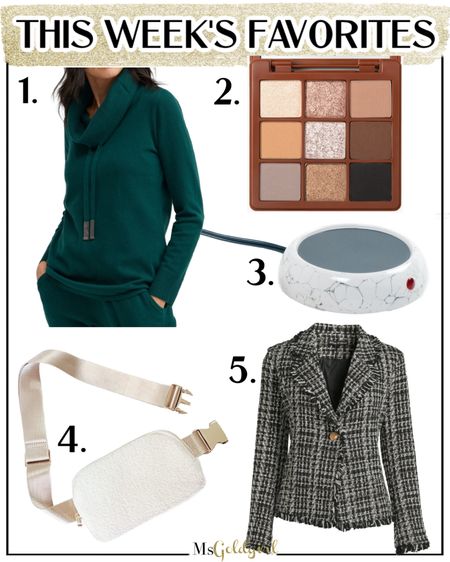 Friday Favorites:
1. Cashmere blend pieces are back!! Runs TTS
2. My favorite discontinued palette is back as a mini palette!
3. This mug warmer has lived on my nightstand for years-also works well as a candle warmer for scented candles. Great gift idea for a Favorite Things party!
4. Fleece belt bag comes with extended strap options and in 3 colors
5. This structured tweed blazer also comes in ivory & runs TTS

#fridayfaves #amazonfinds #walmartfinds #giftideas #beautyfavorites #cashmere #fallfashion

#LTKSeasonal #LTKfindsunder50 #LTKover40