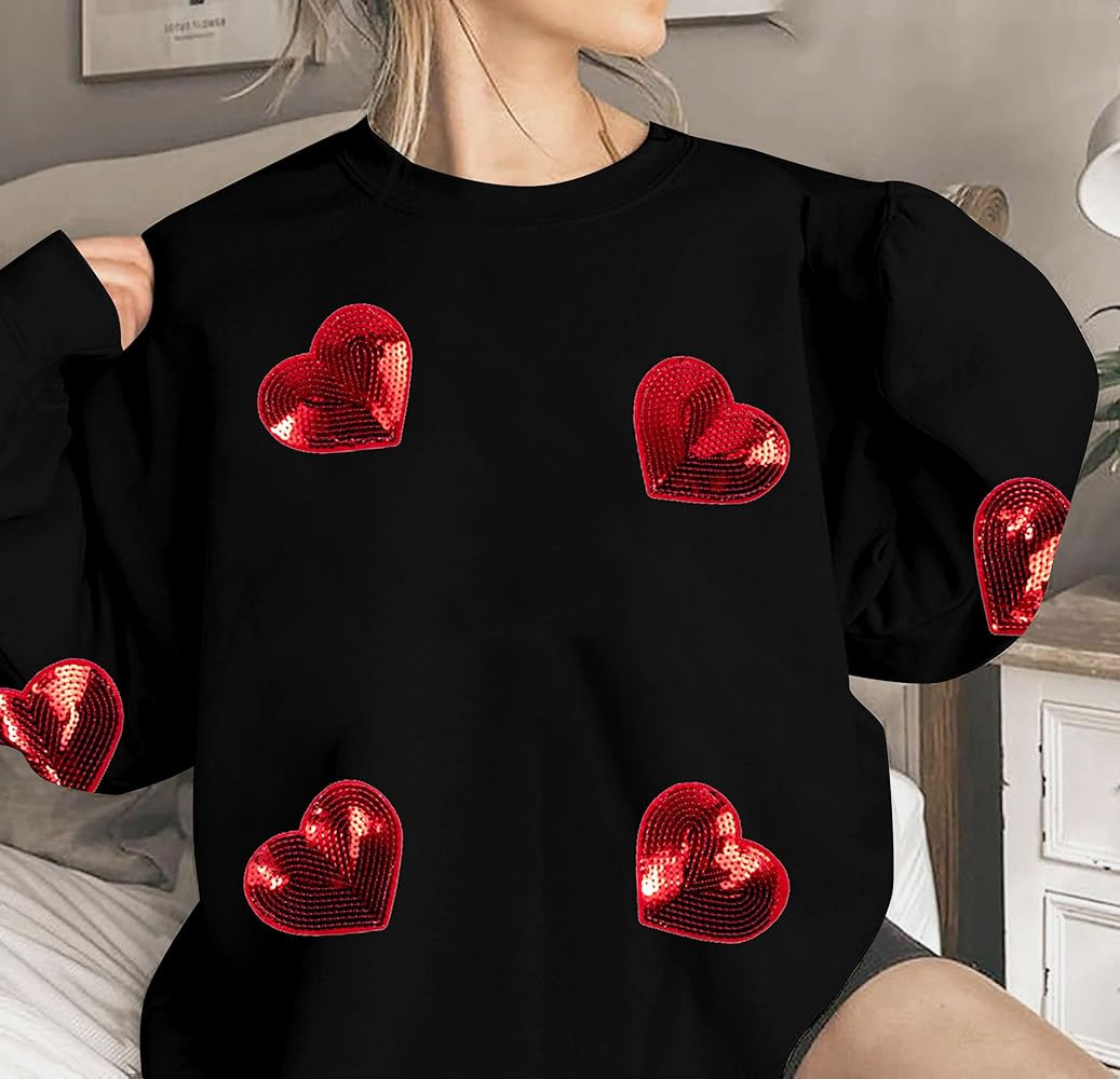 MAXIMGR Valentines Sweatshirt Women Teacher Valentine Shirts sequin Love Heart Graphic Tee Valent... | Amazon (US)